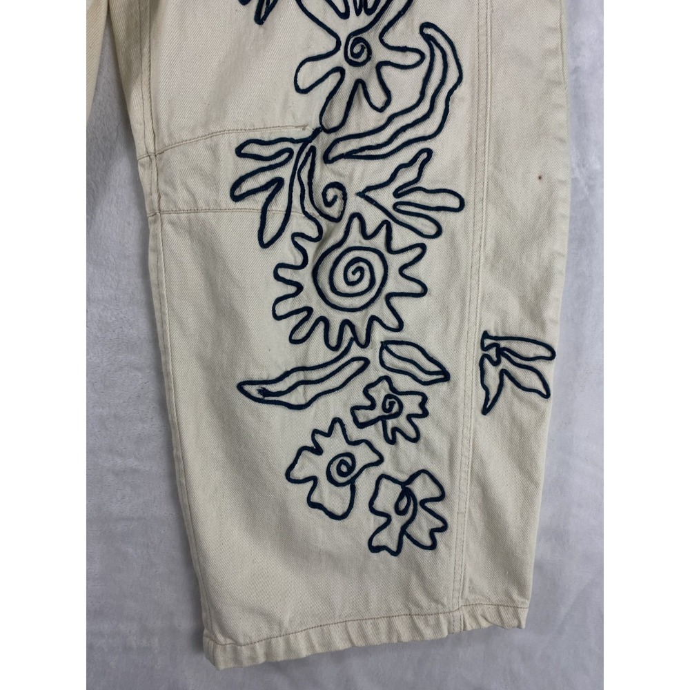 We The Free People Good Luck Soutache Barrel Jeans 31 Ivory Embroidered FLAW - Picture 5 of 16